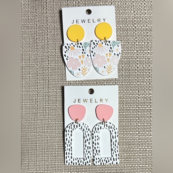 Colorful Floral and Geometric Clay Textured Earrings Set Spring - Picture 1 of 5